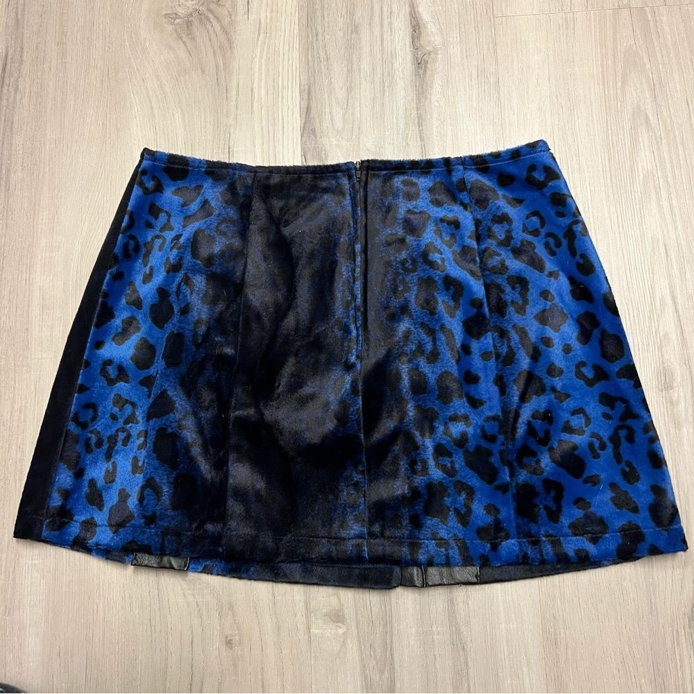 NWT vintage Lip Service blue black faux fur animal print miniskirt sz M zippers - Picture 6 of 11
